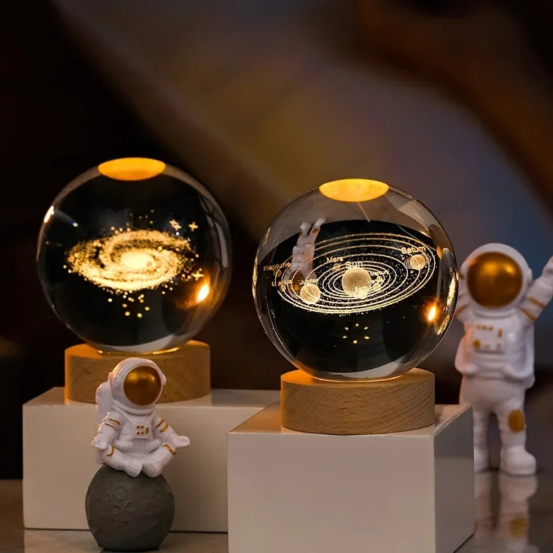 USB LED Galaxy Saturn Moon Crystal Ball Night Light - Creative Mood Lamp for Bedroom Home Decor and Birthday Gifts