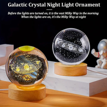 USB LED Galaxy Saturn Moon Crystal Ball Night Light - Creative Mood Lamp for Bedroom Home Decor and Birthday Gifts